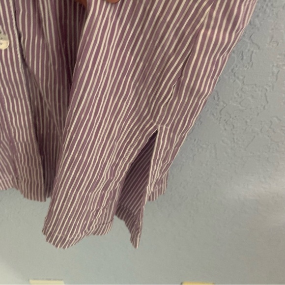 Ulla Popken Button Up Short Sleeve Stripe Crinkle Top - Picture 3 of 6